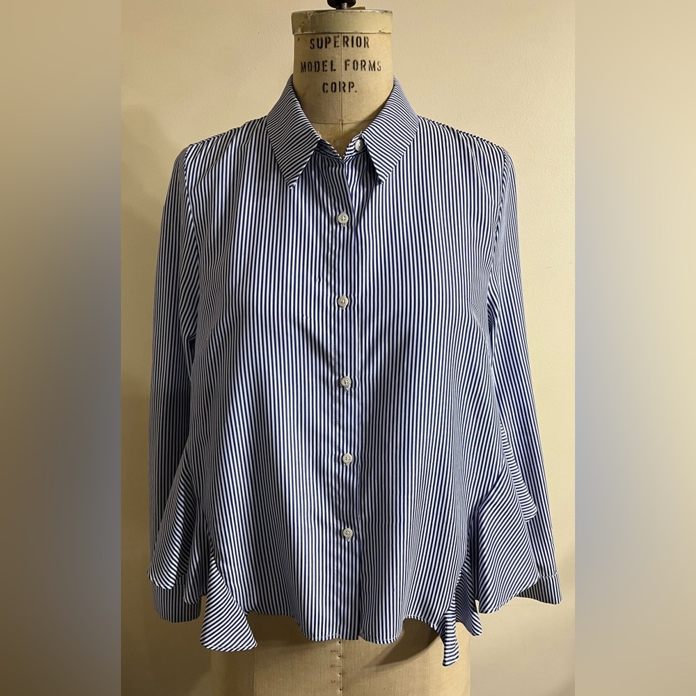 English Factory Blue/White Striped Long Sleeve Button Front Full Back Shirt